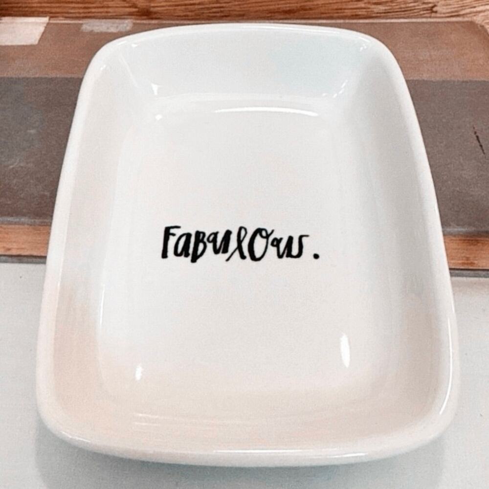 Rae Dunn “FABULOUS.” Ceramic Tray – White Rectangular Trinket Dish